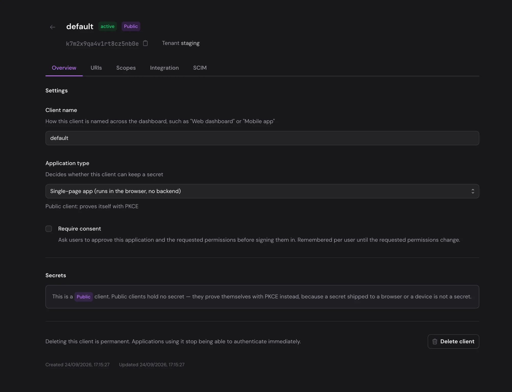App configuration in the Authalla dashboard